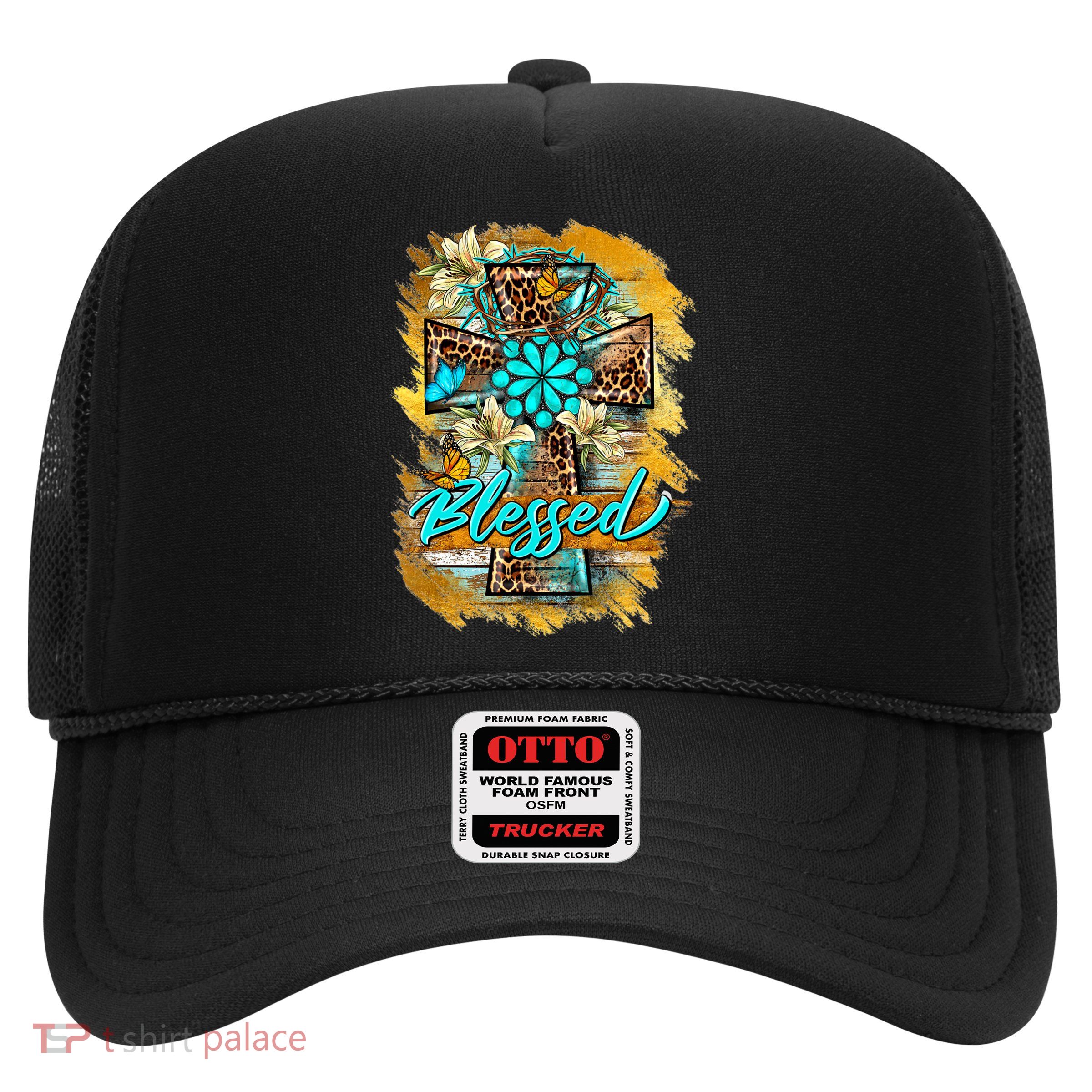 Western Sunflowers Leopard Cross Blessed Jesus Christian Trucker Hat