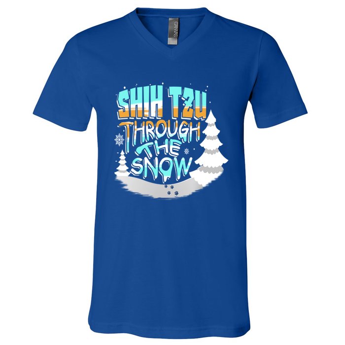 Winter ShihTzu Lover Shih Tzu Through The Snow Christmas Funny Gift V-Neck T-Shirt