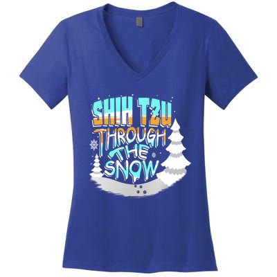 Winter ShihTzu Lover Shih Tzu Through The Snow Christmas Funny Gift Women's V-Neck T-Shirt