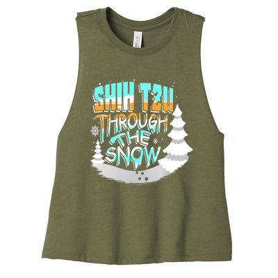 Winter ShihTzu Lover Shih Tzu Through The Snow Christmas Funny Gift Women's Racerback Cropped Tank