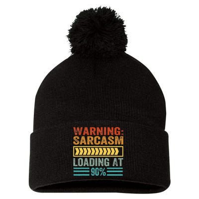 Warning Sarcasm Loading At 90 Pom Pom 12in Knit Beanie