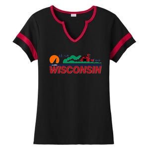 Wisconsin State License Plate Ladies Halftime Notch Neck Tee