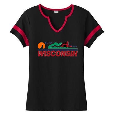 Wisconsin State License Plate Ladies Halftime Notch Neck Tee