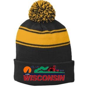 Wisconsin State License Plate Stripe Pom Pom Beanie