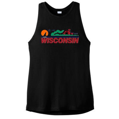 Wisconsin State License Plate Ladies PosiCharge Tri-Blend Wicking Tank