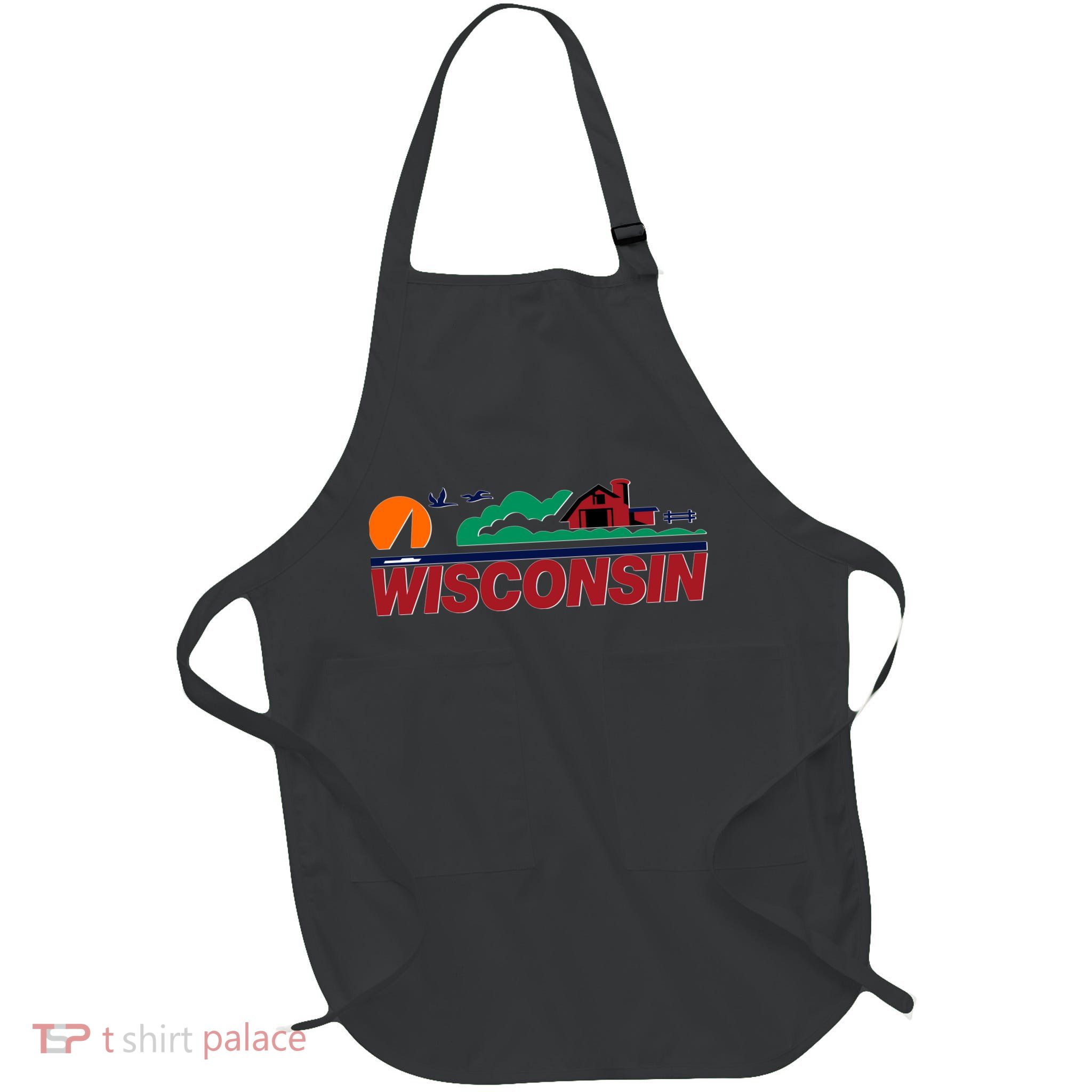 Wisconsin State License Plate Full-Length Apron With Pockets