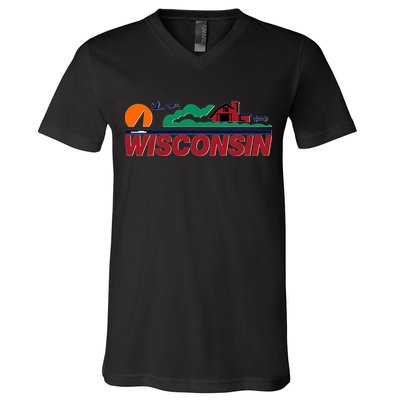 Wisconsin State License Plate V-Neck T-Shirt