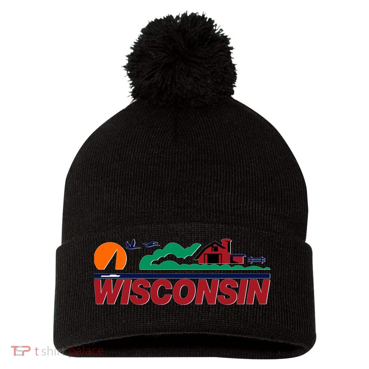 Wisconsin State License Plate Pom Pom 12in Knit Beanie