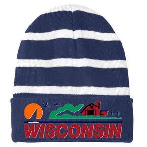 Wisconsin State License Plate Striped Beanie with Solid Band