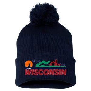 Wisconsin State License Plate Pom Pom 12in Knit Beanie