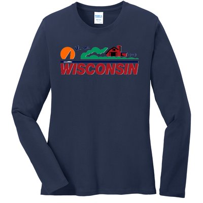 Wisconsin State License Plate Ladies Long Sleeve Shirt