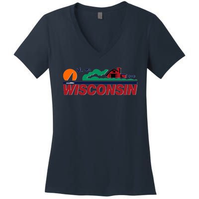 Wisconsin State License Plate Women's V-Neck T-Shirt