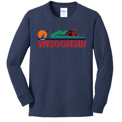 Wisconsin State License Plate Kids Long Sleeve Shirt