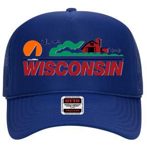 Wisconsin State License Plate High Crown Mesh Back Trucker Hat