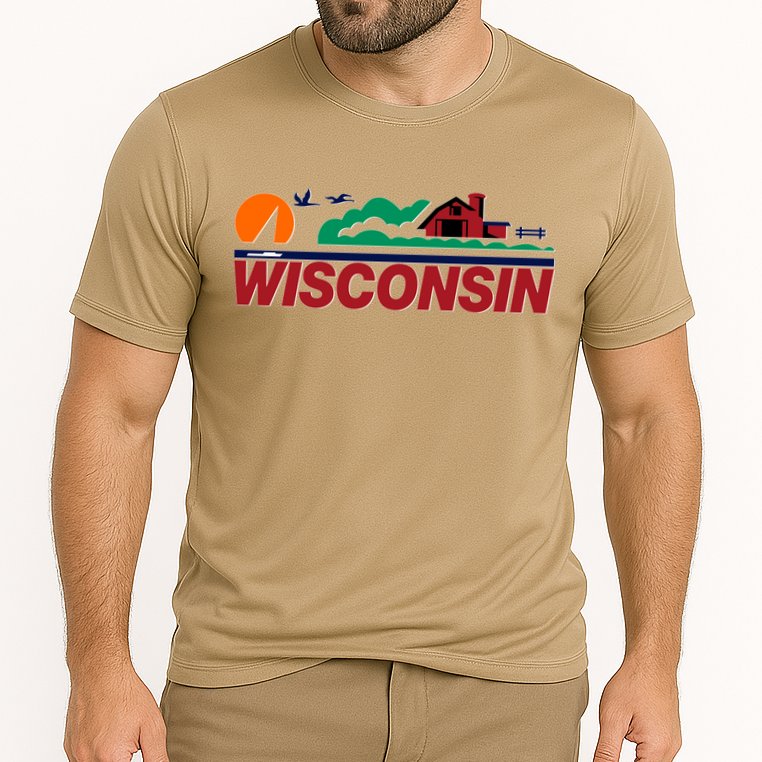 Wisconsin State License Plate Cooling Performance Crew T-Shirt
