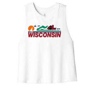 Wisconsin State License Plate Women's Racerback Cropped Tank