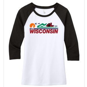 Wisconsin State License Plate Women's Tri-Blend 3/4-Sleeve Raglan Shirt