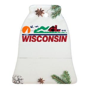 Wisconsin State License Plate Ceramic Bell Ornament