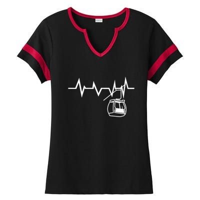 Womens Ski Lift Heartbeat Design Skier Gift For Skier Ladies Halftime Notch Neck Tee