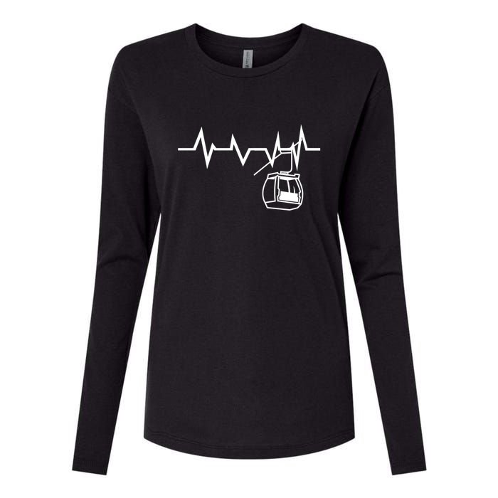 Womens Ski Lift Heartbeat Design Skier Gift For Skier Womens Cotton Relaxed Long Sleeve T-Shirt