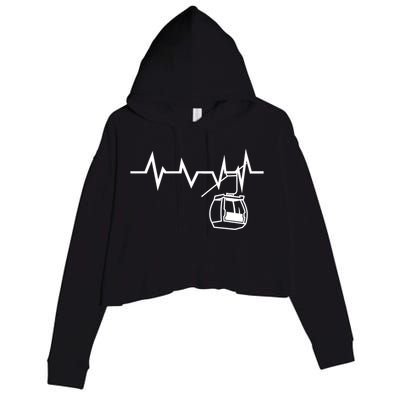 Womens Ski Lift Heartbeat Design Skier Gift For Skier Crop Fleece Hoodie