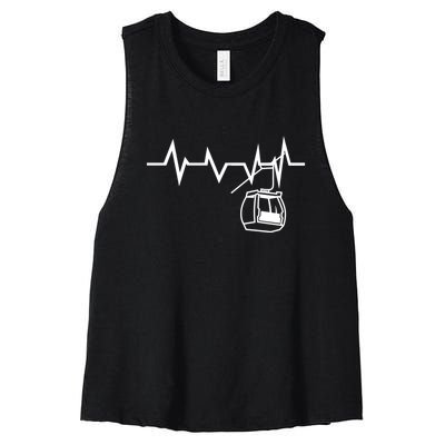 Womens Ski Lift Heartbeat Design Skier Gift For Skier Women's Racerback Cropped Tank