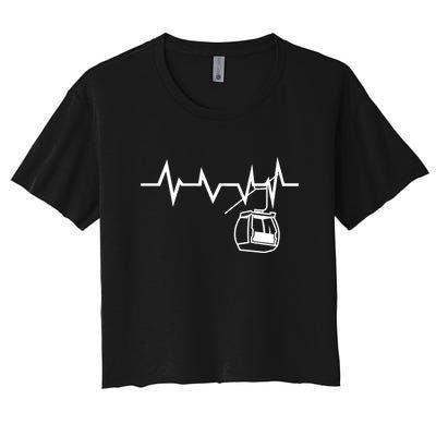 Womens Ski Lift Heartbeat Design Skier Gift For Skier Women's Crop Top Tee