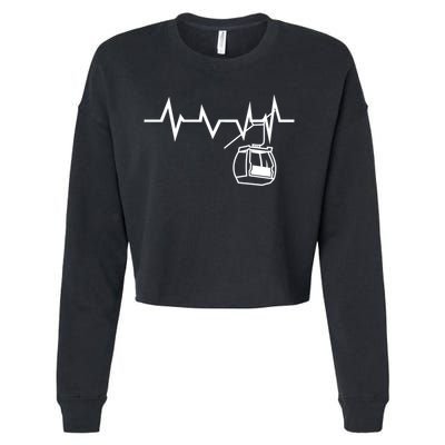 Womens Ski Lift Heartbeat Design Skier Gift For Skier Cropped Pullover Crew