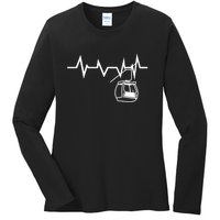 Womens Ski Lift Heartbeat Design Skier Gift For Skier Ladies Long Sleeve Shirt