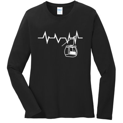 Womens Ski Lift Heartbeat Design Skier Gift For Skier Ladies Long Sleeve Shirt