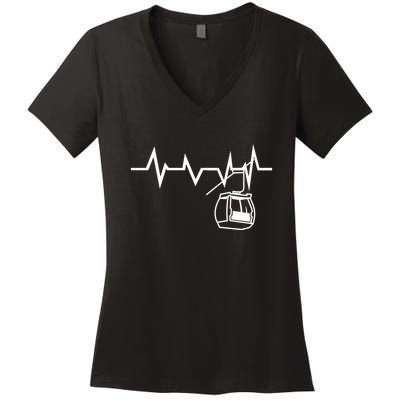 Womens Ski Lift Heartbeat Design Skier Gift For Skier Women's V-Neck T-Shirt