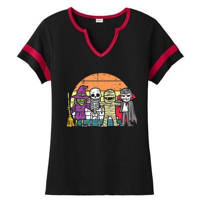 Witch Skeleton Mummy Vampire Retro Halloween Ladies Halftime Notch Neck Tee