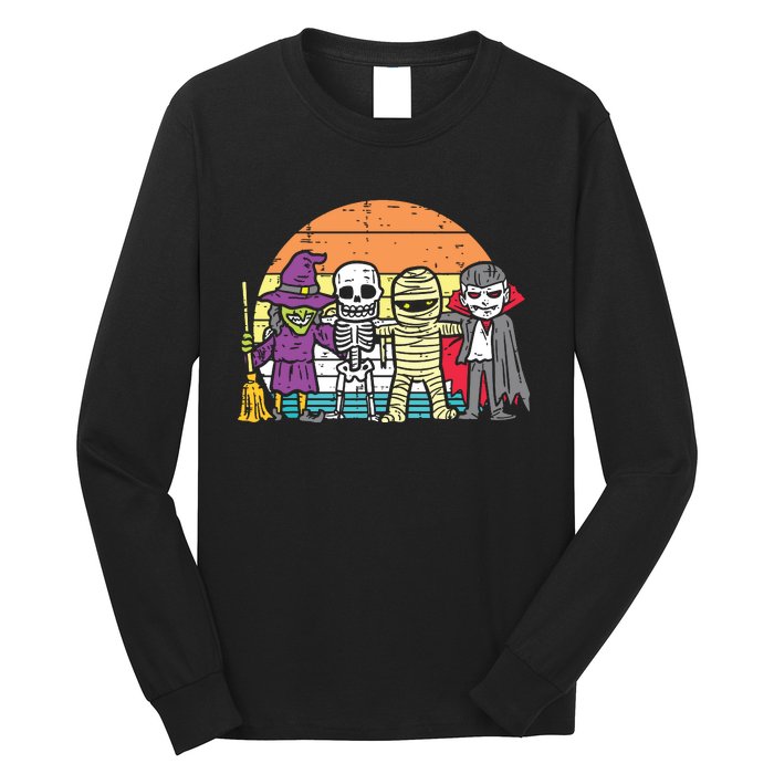 Witch Skeleton Mummy Vampire Retro Halloween Long Sleeve Shirt