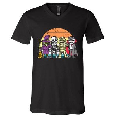 Witch Skeleton Mummy Vampire Retro Halloween V-Neck T-Shirt