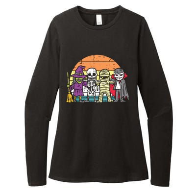 Witch Skeleton Mummy Vampire Retro Halloween Womens CVC Long Sleeve Shirt