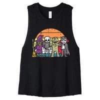 Witch Skeleton Mummy Vampire Retro Halloween Women's Racerback Cropped Tank