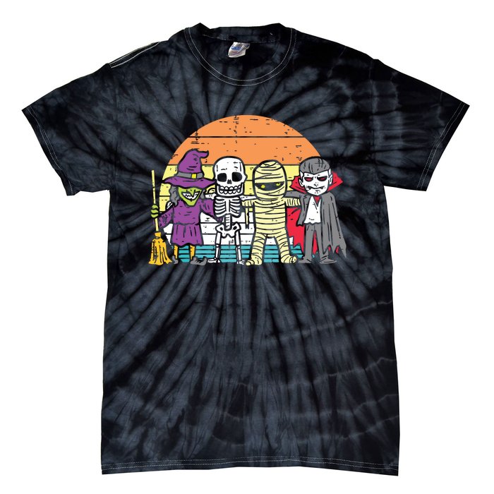 Witch Skeleton Mummy Vampire Retro Halloween Tie-Dye T-Shirt