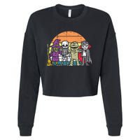 Witch Skeleton Mummy Vampire Retro Halloween Cropped Pullover Crew