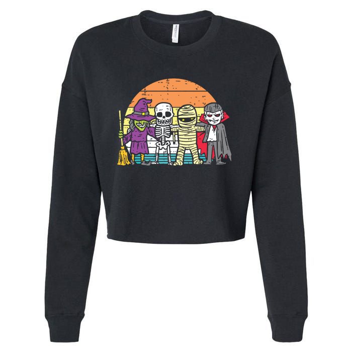 Witch Skeleton Mummy Vampire Retro Halloween Cropped Pullover Crew