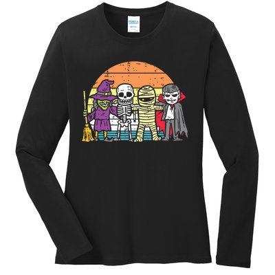 Witch Skeleton Mummy Vampire Retro Halloween Ladies Long Sleeve Shirt