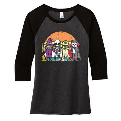 Witch Skeleton Mummy Vampire Retro Halloween Women's Tri-Blend 3/4-Sleeve Raglan Shirt