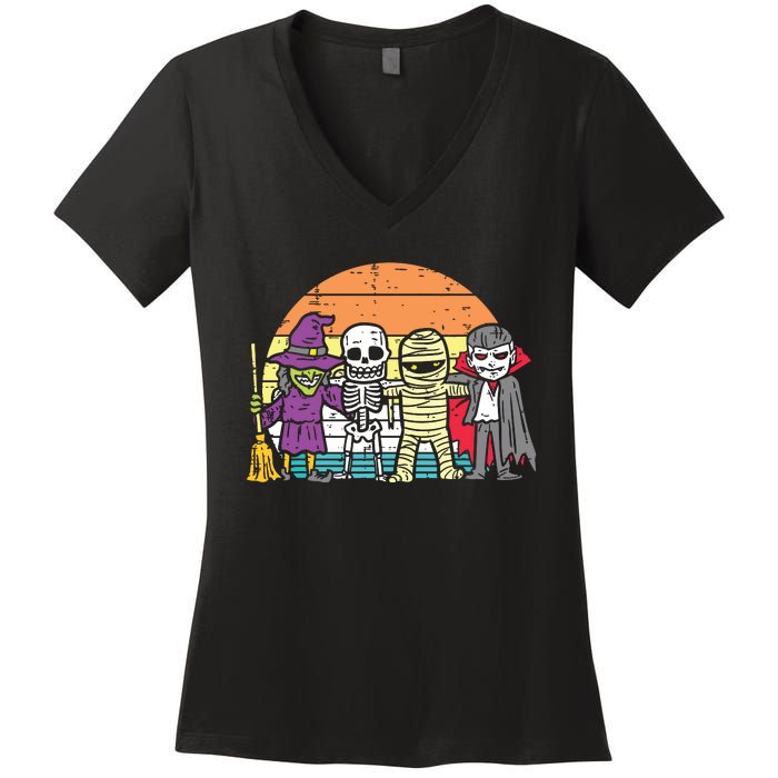 Witch Skeleton Mummy Vampire Retro Halloween Women's V-Neck T-Shirt