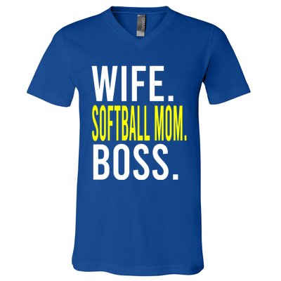 Wife Softball Mom Boss Softball Sports Meaningful Gift V-Neck T-Shirt