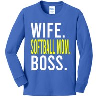 Wife Softball Mom Boss Softball Sports Meaningful Gift Kids Long Sleeve Shirt