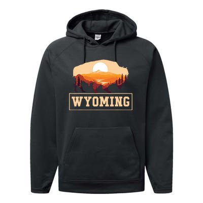 Wyoming State Map Wyomingites Usa America United States Performance Fleece Hoodie