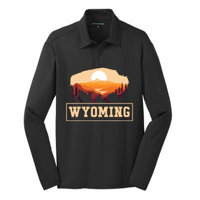 Wyoming State Map Wyomingites Usa America United States Silk Touch Performance Long Sleeve Polo