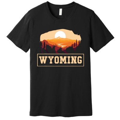 Wyoming State Map Wyomingites Usa America United States Premium T-Shirt