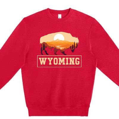 Wyoming State Map Wyomingites Usa America United States Premium Crewneck Sweatshirt