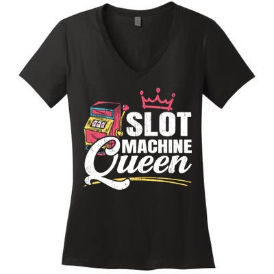 Wo Slot Machine Queen Casino Gambling Roulette Games Gambler Women's V-Neck T-Shirt