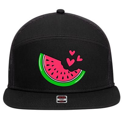 Watermelon Slice Melon Hearts Lovers Eating Fruit Summer 7 Panel Mesh Trucker Snapback Hat